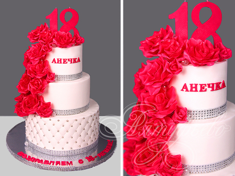 Торт с каскадом алых роз