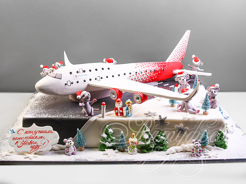 Новогодний торт с самолетом и мышками