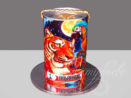 Корпоративный торт с тигром и попугаем