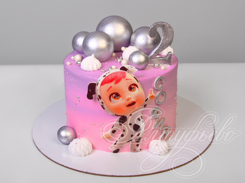 Торт девочке на 2 года кремовый с шарами без мастики