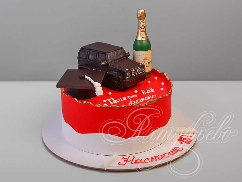 Торт для девушек на 18 лет с шампанским и машиной