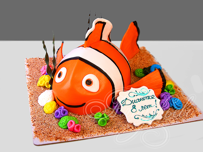 Торт Рыбка Немо на день рождения на 8 лет одноярусный с мастикой