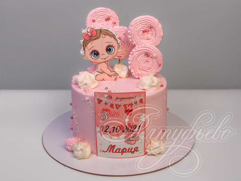 Розовый торт для новорожденной 15106521