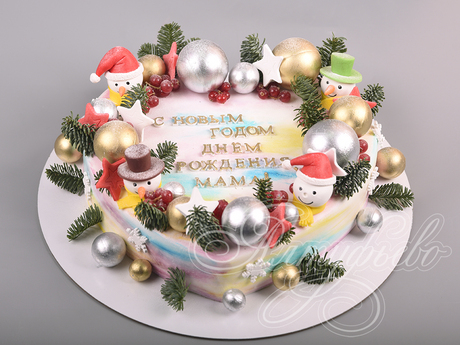 Торт со снеговиками и шарами