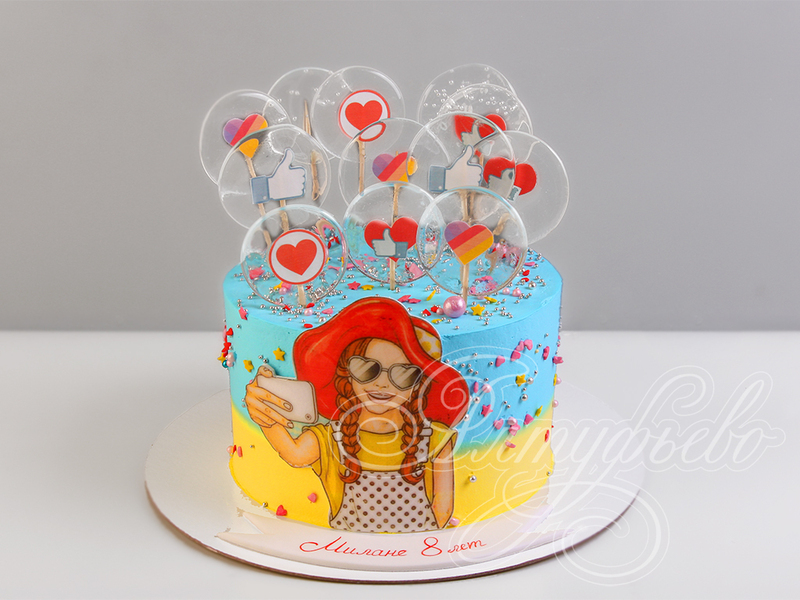 Детский торт соцсети на 8 лет в день рождения для девочки одноярусный