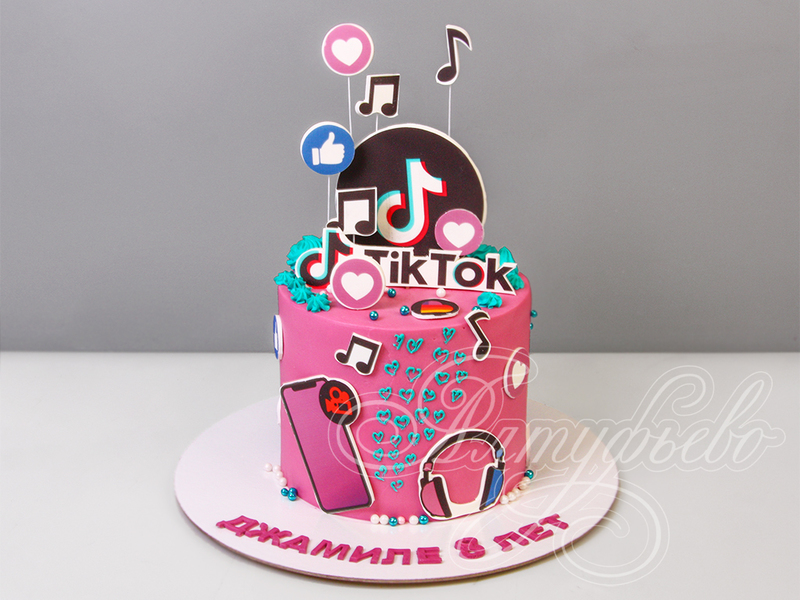 Торт TikTok одноярусный на день рождения девочке в 8 лет