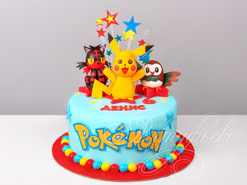 Детский торт с Покемонами на 6 лет для мальчика на день рождения с мастикой