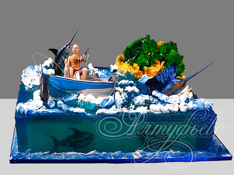 Морской торт с рыбками в желе