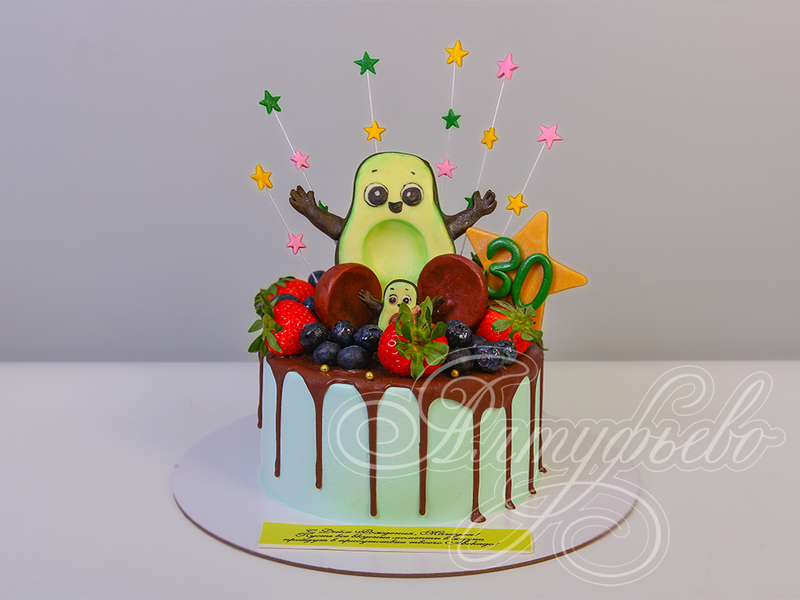Торт на день рождения на 30 лет для любимых с Авокадо одноярусный кремовый со сливками