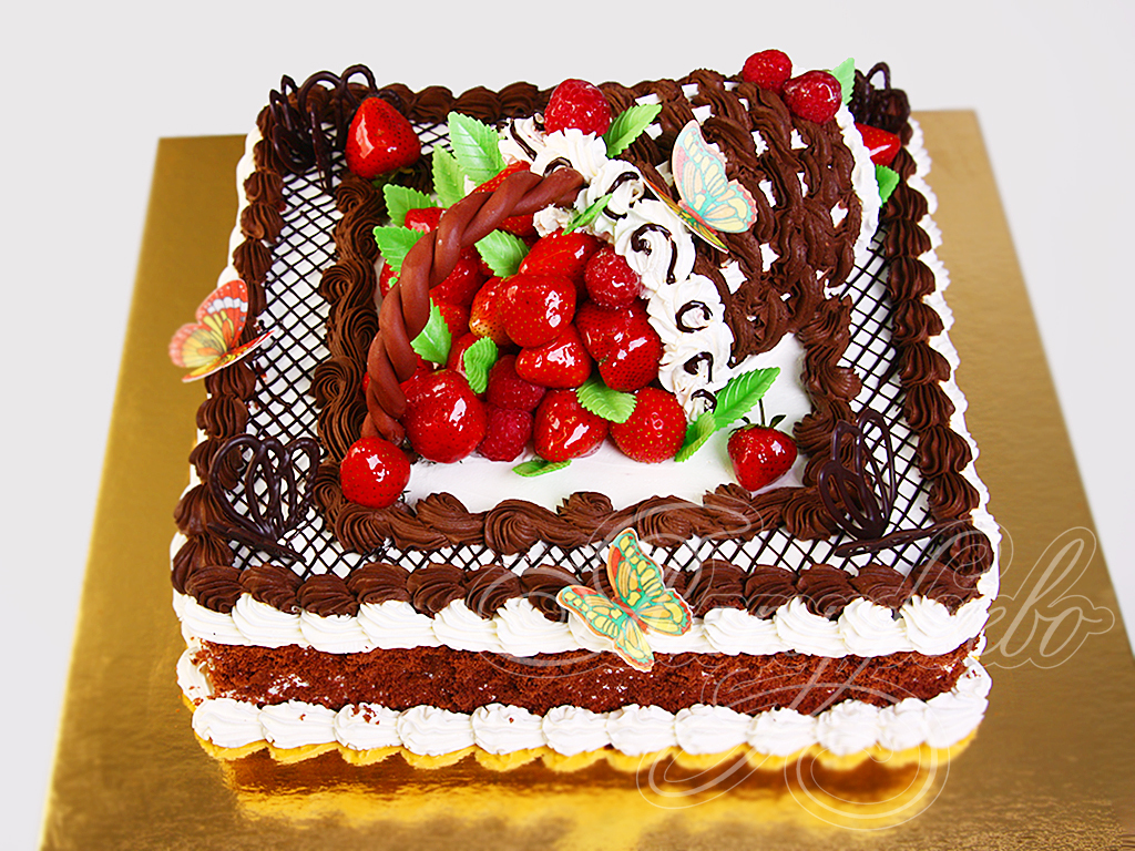 Торт Корзинка с ягодами 16061520 стоимостью 8 350 рублей - торты на заказ  ПРЕМИУМ-класса от КП «Алтуфьево»