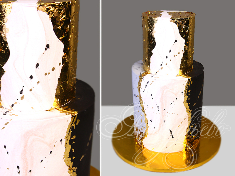 Торт Инь-Янь с золотым декором двухъярусный на свадьбу