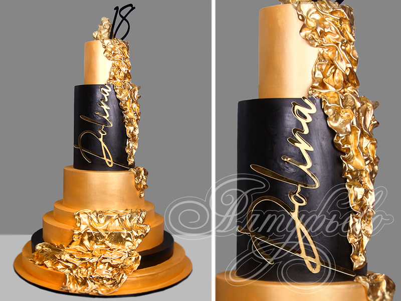 Эксклюзивный черно-золотой торт для девушки
