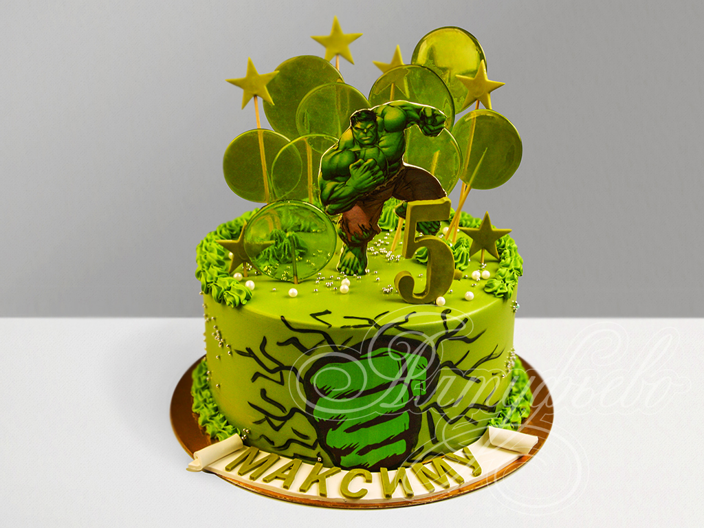 Зеленый торт Халк 05092420 стоимостью 8 800 рублей - торты на заказ  ПРЕМИУМ-класса от КП «Алтуфьево»
