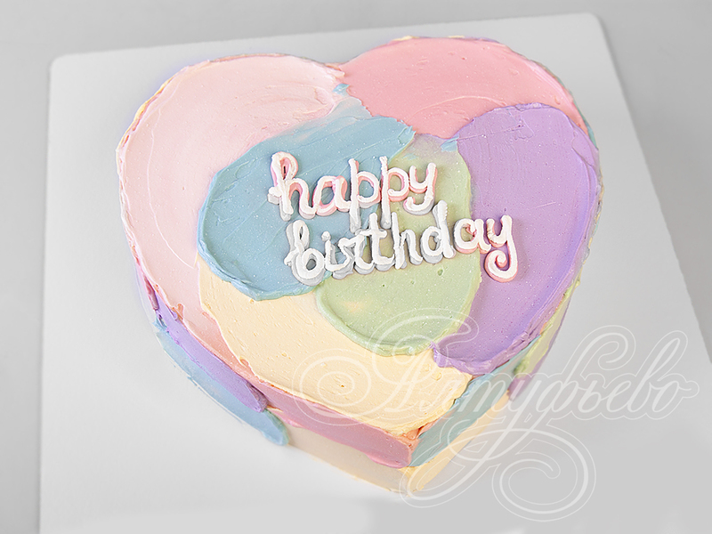 Торт Сердце разноцветными мазками для девочек одноярусный