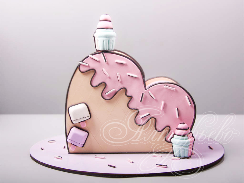 Торт Сердце в стиле Картун кейк