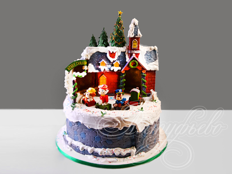 Торт на Новый год мальчику «Зимний Домик»