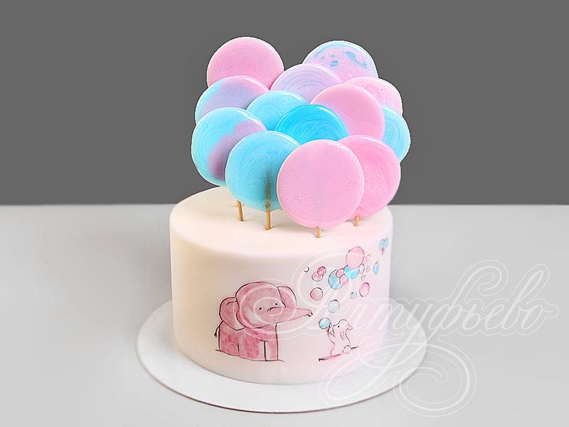 Детский торт с розовым слоником и зайкой одноярусный