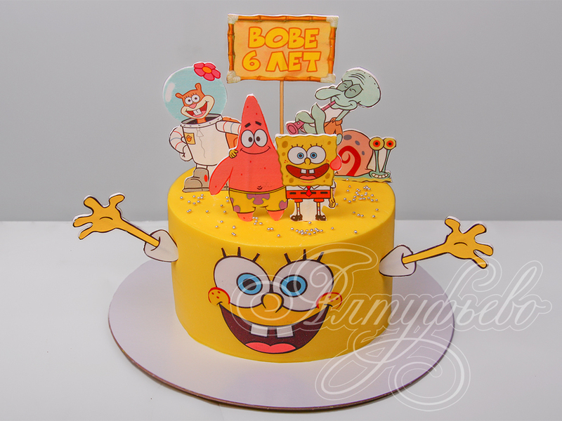 Торт SpongeBob мальчикам на день рождения одноярусный с мастикой