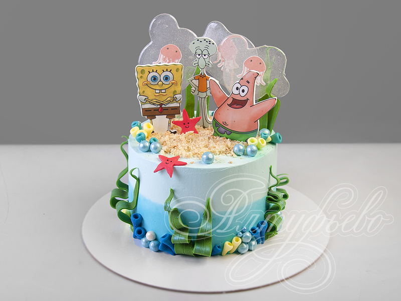 Детский торт Spongebob одноярусный без мастики