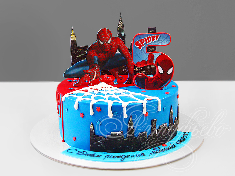 Детский торт для мальчика Человек-паук на день рождения в 5 лет