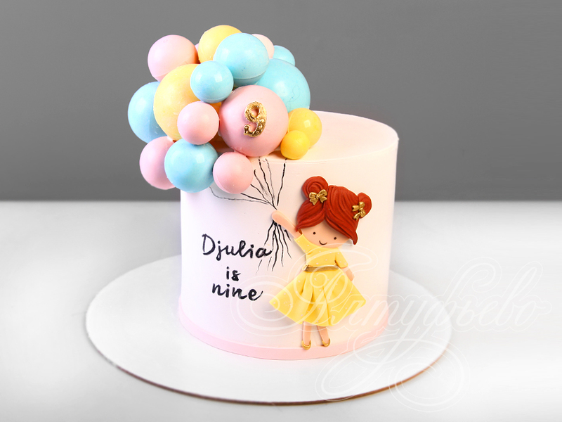 Детский торт Девочка с шариками одноярусный на день рождения в 9 лет