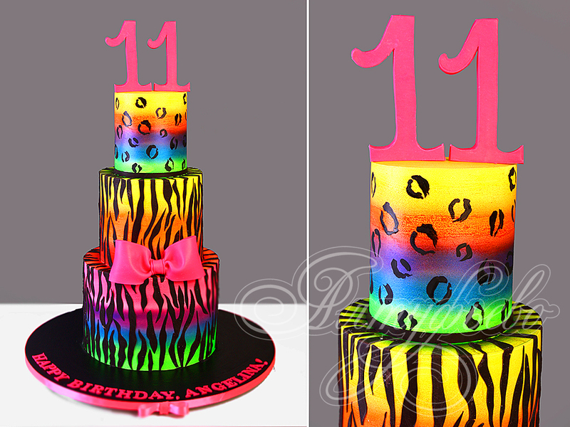 Детский торт на 11 лет девочкам трехъярусный разноцветный