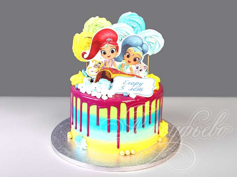 Детский торт на день рождения на 5 лет для малыша Шиммер и Шайн