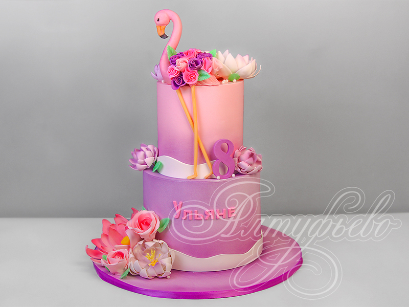 Детский торт Фламинго девочке двухъярусный