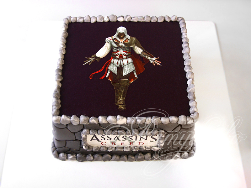 Детский торт Assassins Creed для мальчиков одноярусный с мастикой