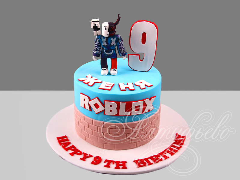 Торт Roblox для мальчика на день рождения на 9 лет одноярусный с мастикой