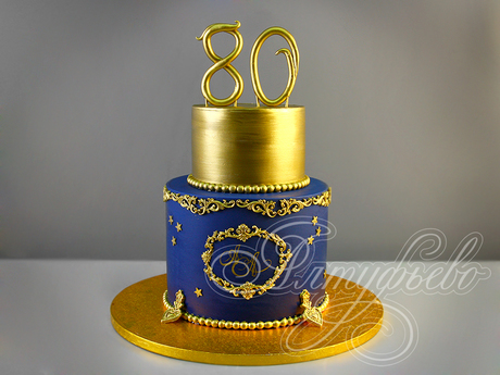 Торт с золотым декором на 80 лет