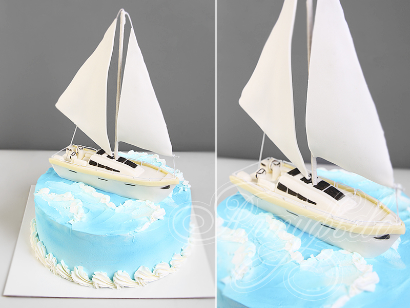 Торт "Яхта на морских волнах"