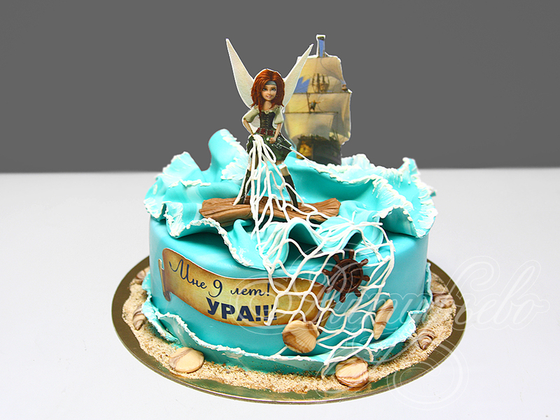 Детский торт Фея Пират для девочки одноярусный с мастикой