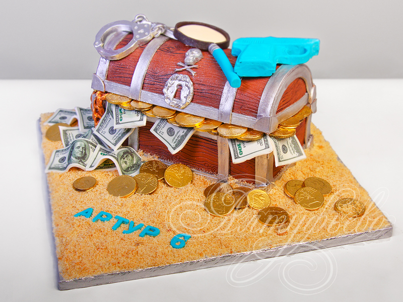 Торт Сундук с деньгами на день рождения мальчика в 6 лет