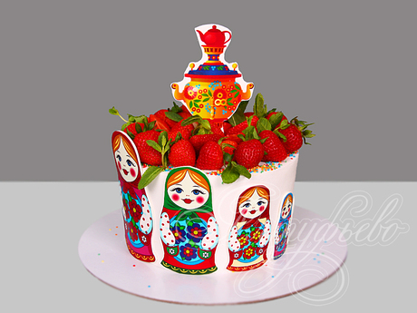 Торт с самоваром и матрешками