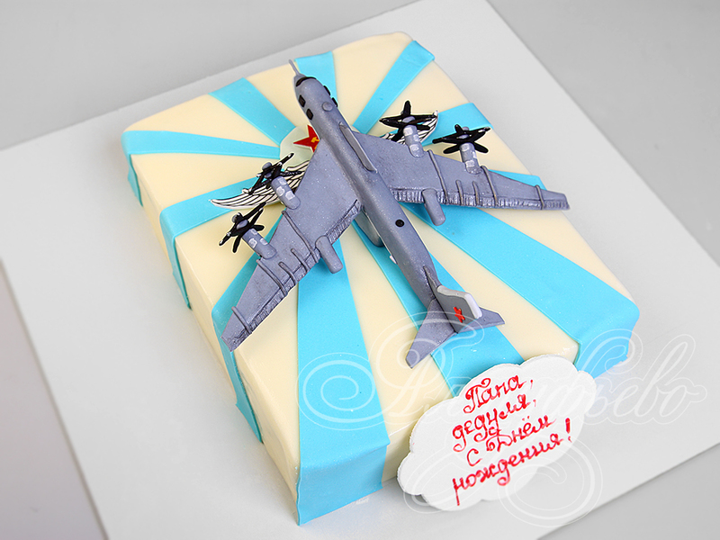 Торт На День Военно-Воздушных Сил одноярусный с фигуркой бомбардировщика Ту-95
