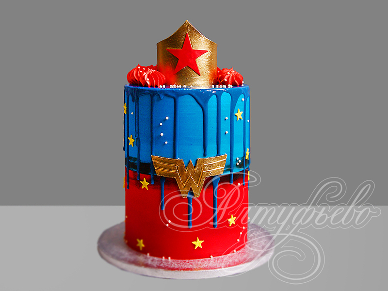 Детский торт Wonder Woman девочке на день рождения на 6 лет двухъярусный