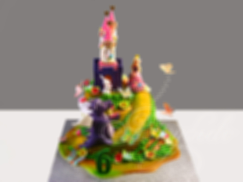 Детский торт с замком двухъярусный с мастикой