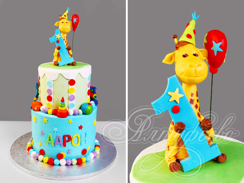 Яркий торт с жирафом на годик
