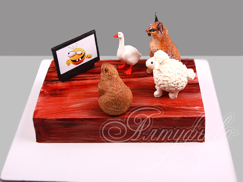 Торт с овечкой, гусем, рысью и капибарой