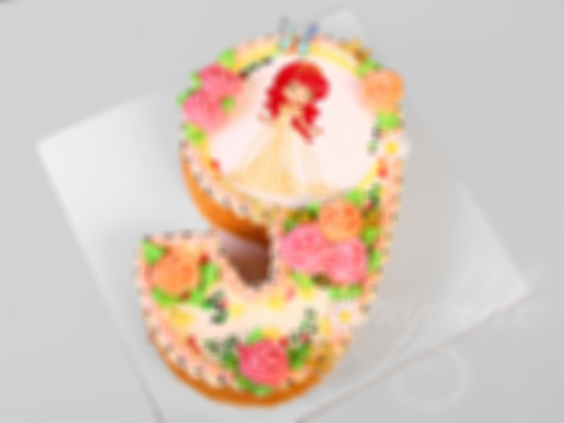 Детский торт Шарлотта Земляничка одноярусный в виде цифры 9 кремовый без мастики с фотопечатью