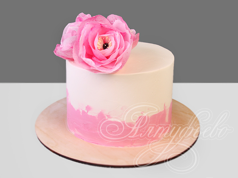 Одноярусный розовый свадебный торт без мастики