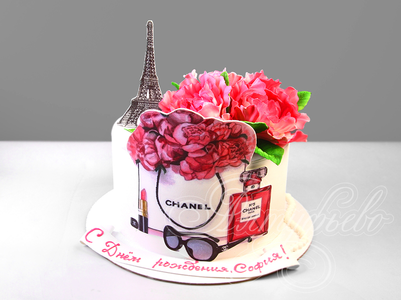 Торт Chanel девушке на день рождения одноярусный с мастикой