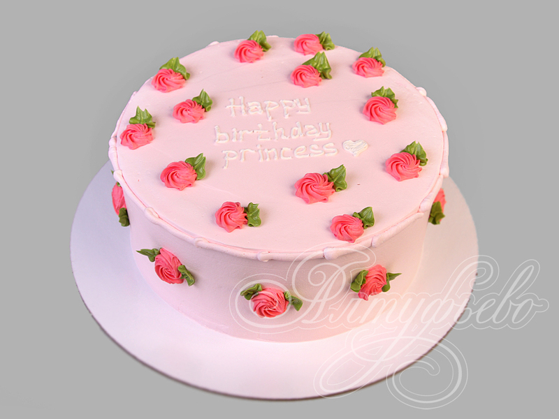 Торт с цветочками для девушек одноярусный без мастики