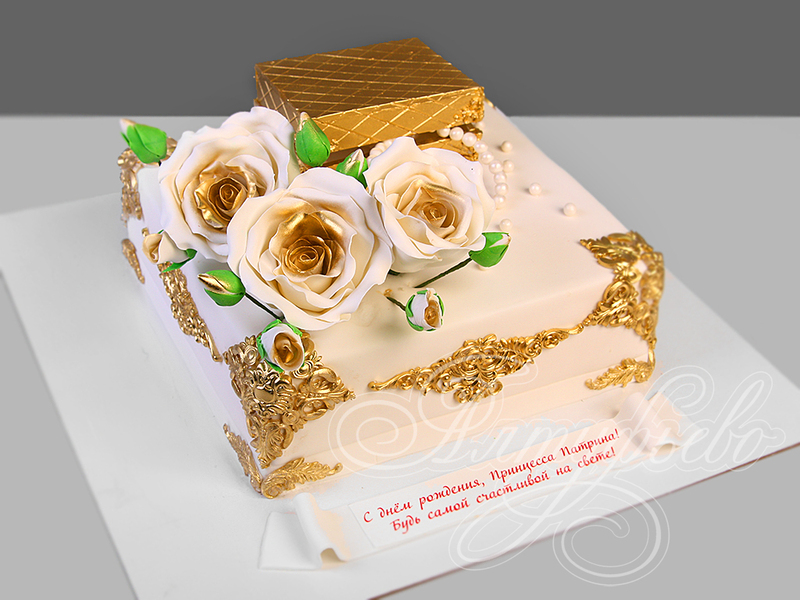 Торт с золотой шкатулкой одноярусный