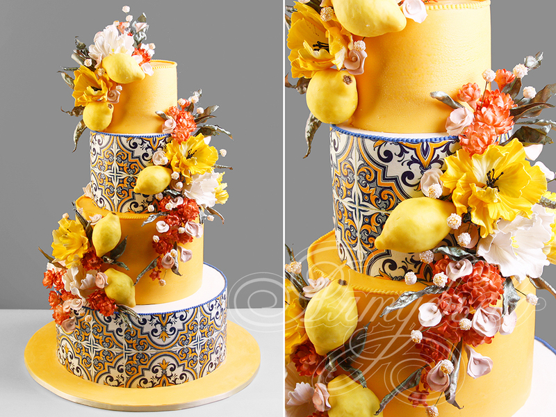 Юбилейный торт с цветами и лимонами 12062920