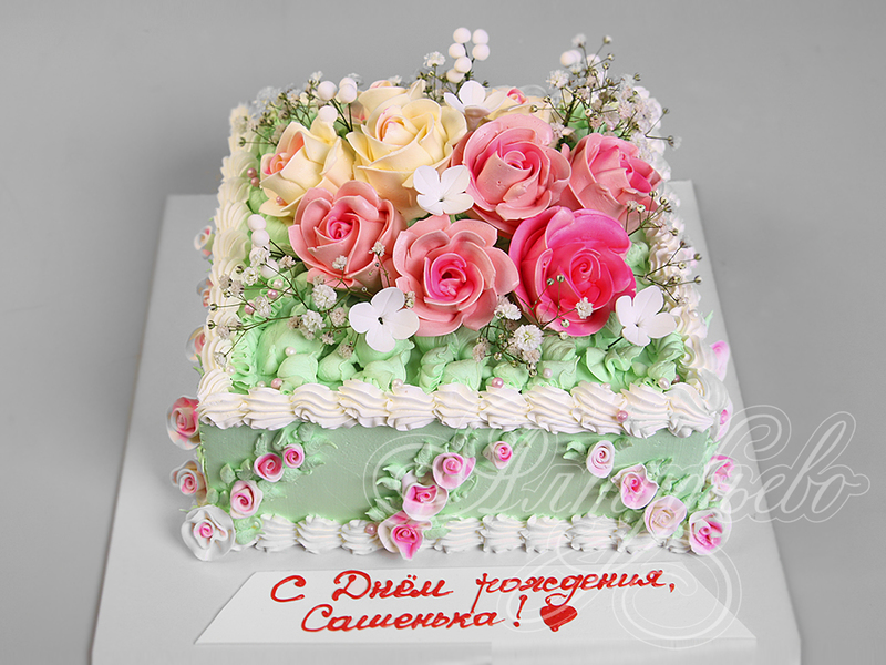 Торт с розами и гипсофилой 18073020