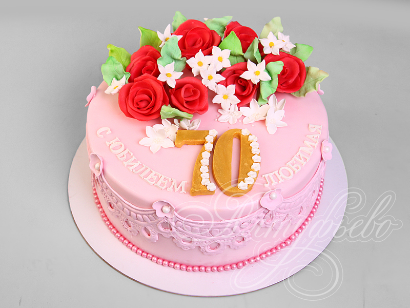 Розовый торт с Красными розами 19082520