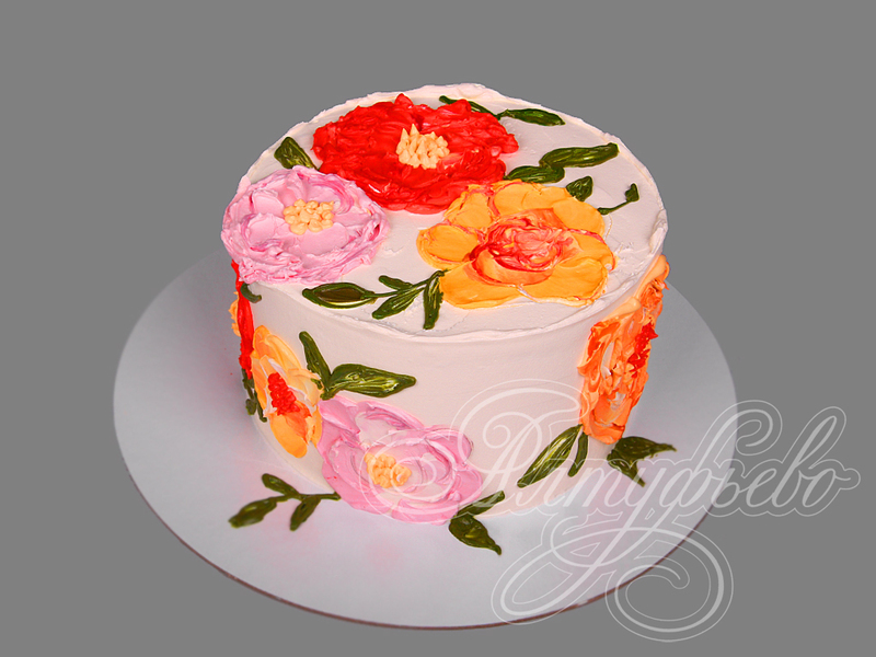 Торт с яркими масляными цветами