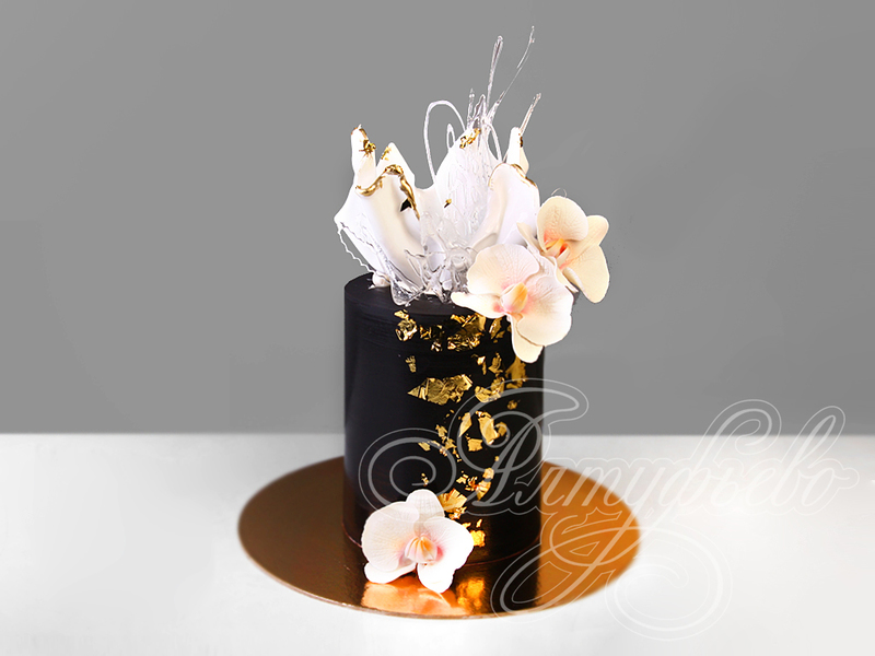 Черный торт с Белыми орхидеями 26111620
